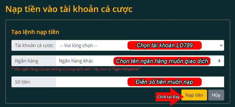 Tạo lệnh nạp tiền